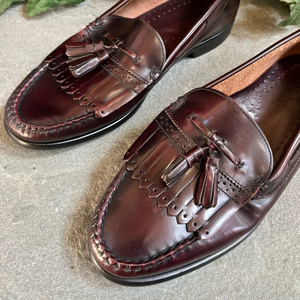 Bass Oxblood Leather Tassel Loafers Men’s 9.5 EEE Brompton Slip On Shoes Brazil
